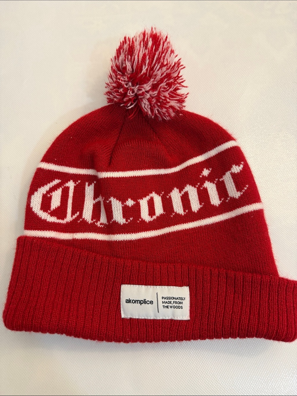 akomplice Red Chronic Knit Pom Beanie